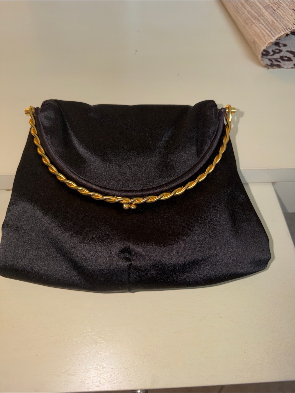 Vtg 1950s Koret Black Satin Clutch w/ Attached Pink Coin Purse
